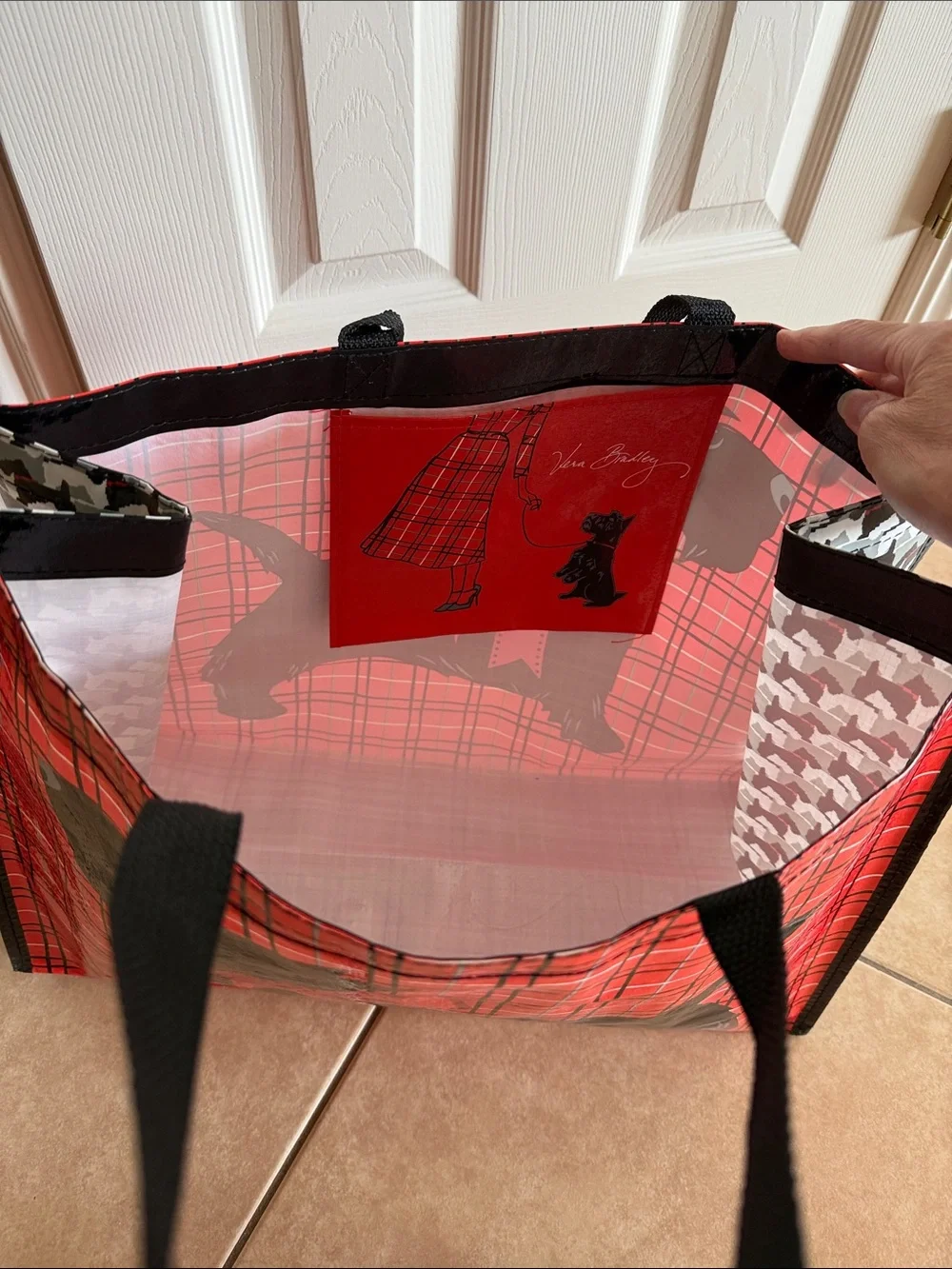 Vera Bradley Red Plaid Market Tote with Black Scotty Dog